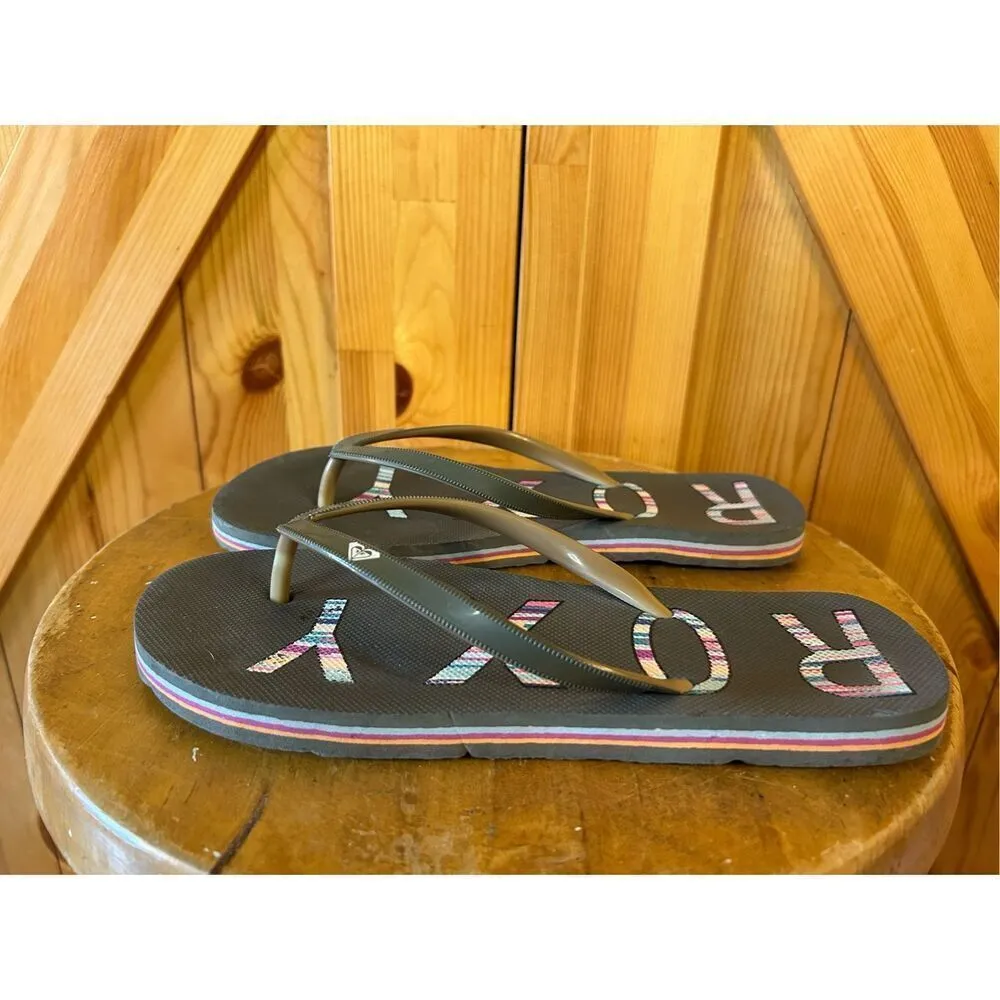 Roxy Women's Black Multicolor Flip Flops Size 6-7 - Image 3