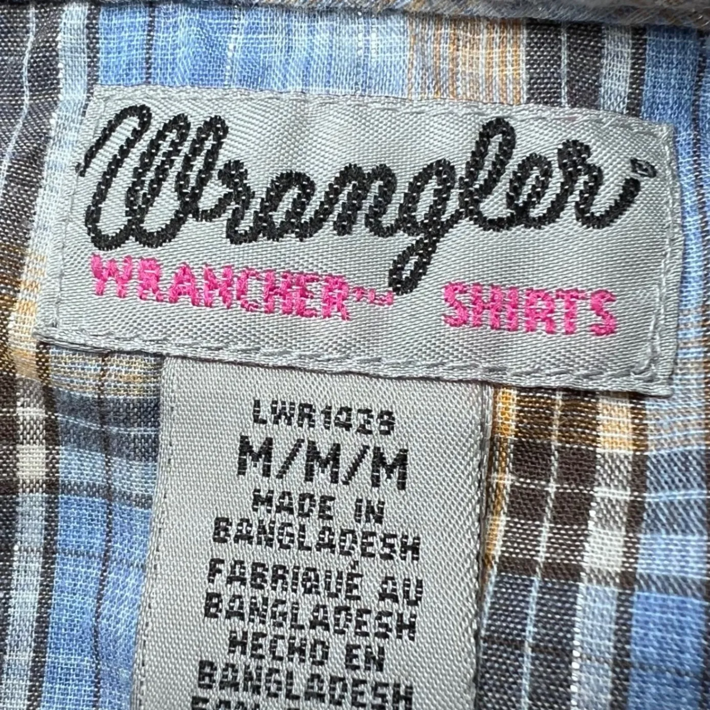Wrangler Vintage Wrancher Western Shirt Women Medium Blue Plaid Short Sleeve Y2K - Image 4