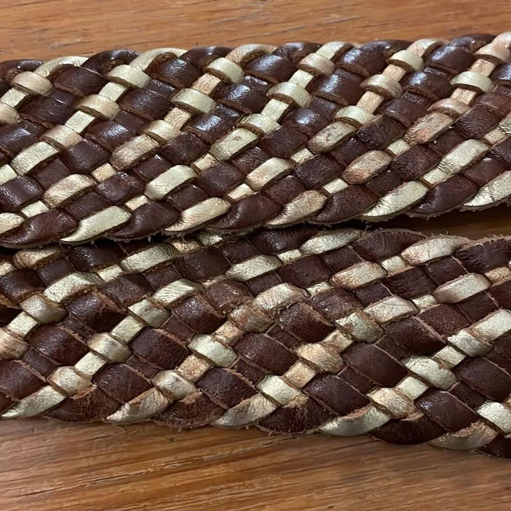 American Eagle Brown Metallic Gold Braided Leather Belt Womens Size S / M - Image 10