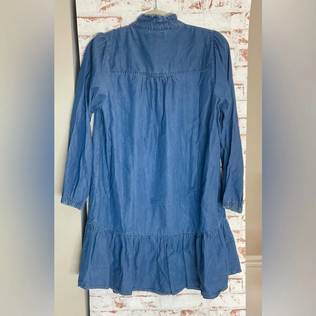 AQUA  Chambray Ruffle Dress - Image 2