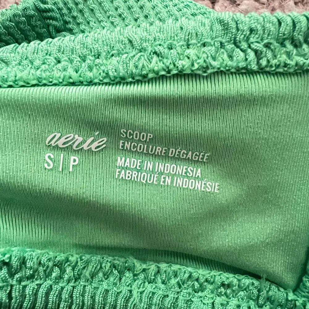 Aerie Crinkle V Scoop Bikini Top Small Women’s Green 3914 NWT - Image 3