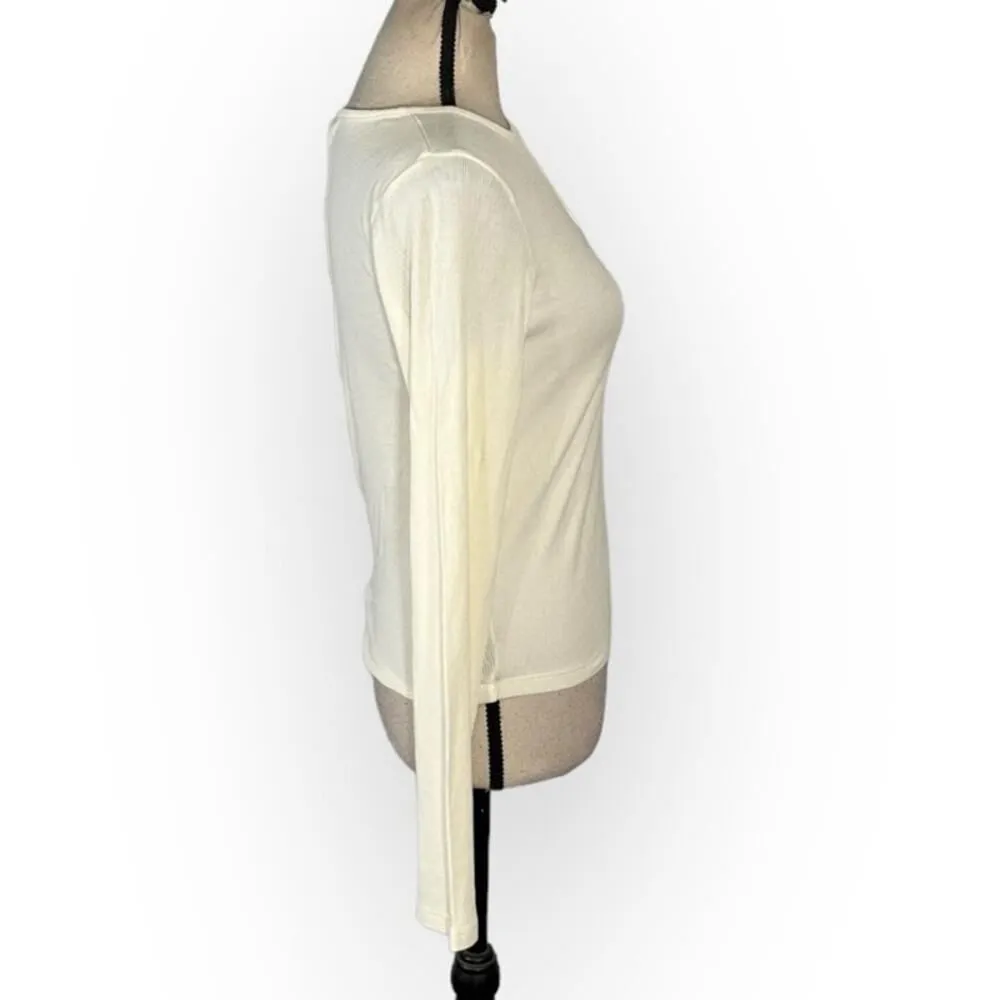 Bobi Cutout Shoulder Top Women's Medium Cream Long Sleeve Pullover Ribbed - Image 4