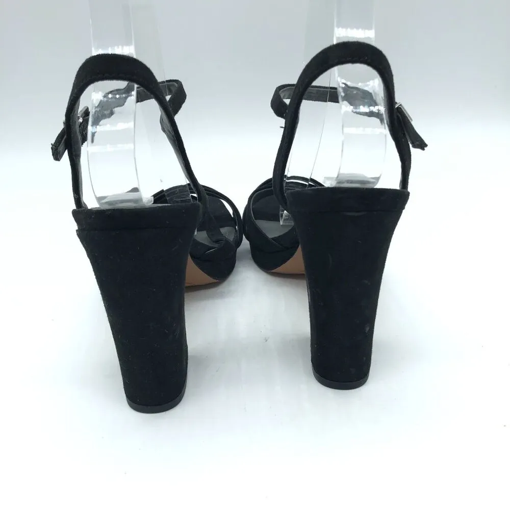 Franco Sarto Damilis Black Suede Strappy Block Heel Sandals Buckle Closure 8 - Image 4