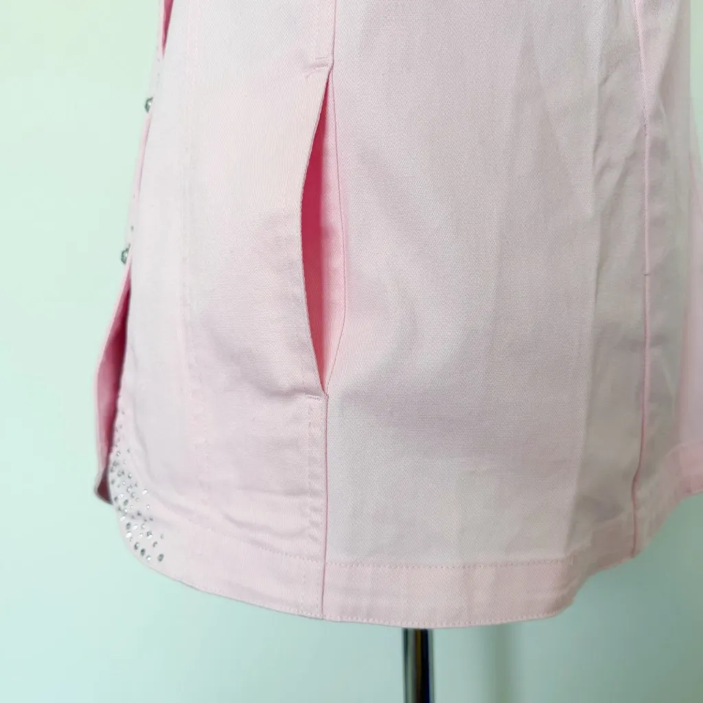 Quacker Factory Bedazzled Light Pink Jean Vest Womens Size XL Sparkle Cowgirl - Image 6