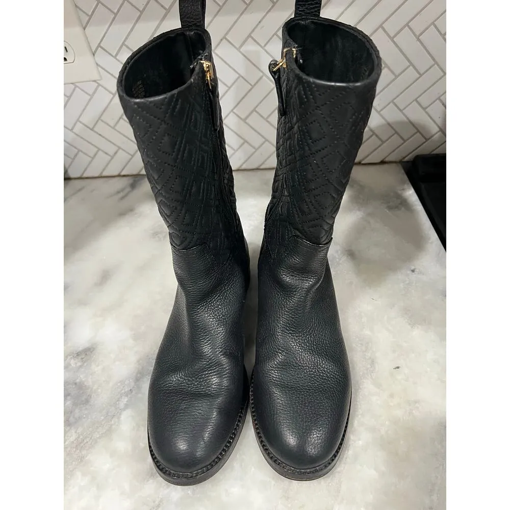 Tory Burch Marion Quilted Short Boots Black Leather Women’s Size 9M - Image 7