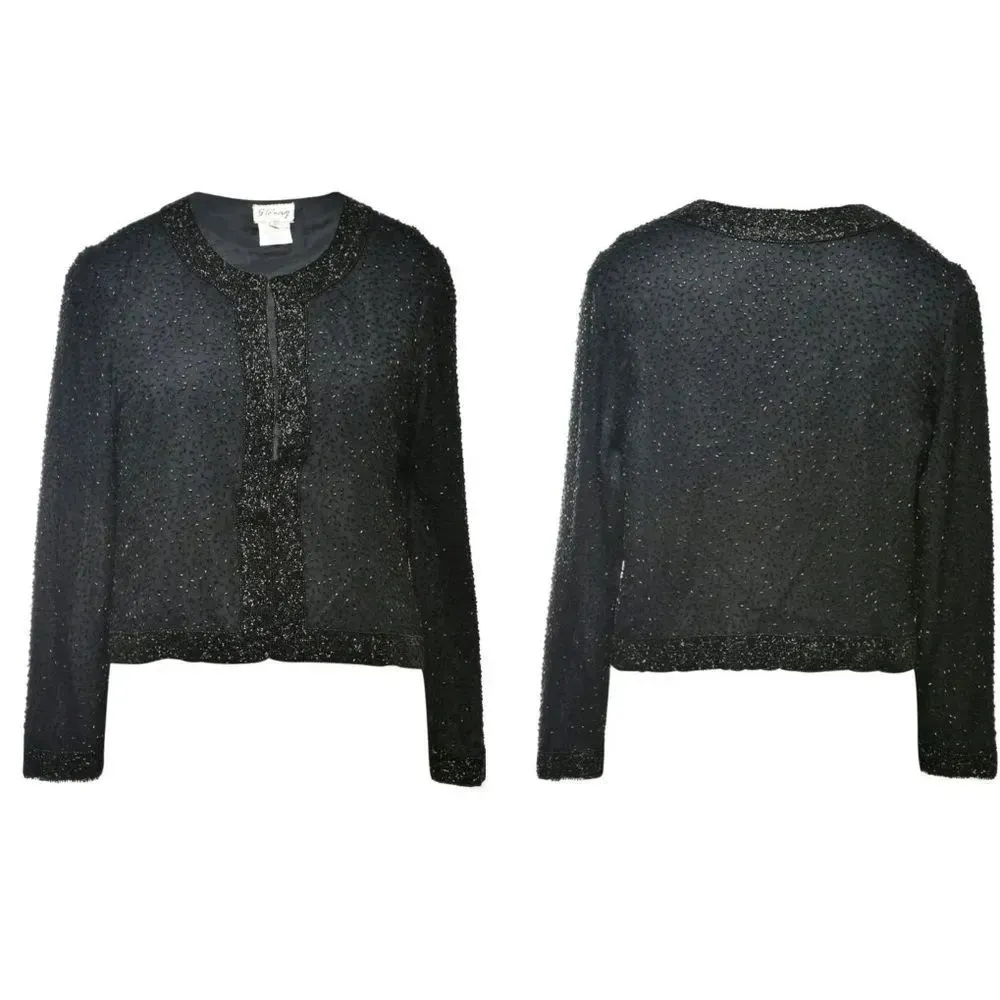 Vintage Silk Beaded Jacket Elegant Formal XL Retro Elegant Fancy Dressy Party Black - Image 2
