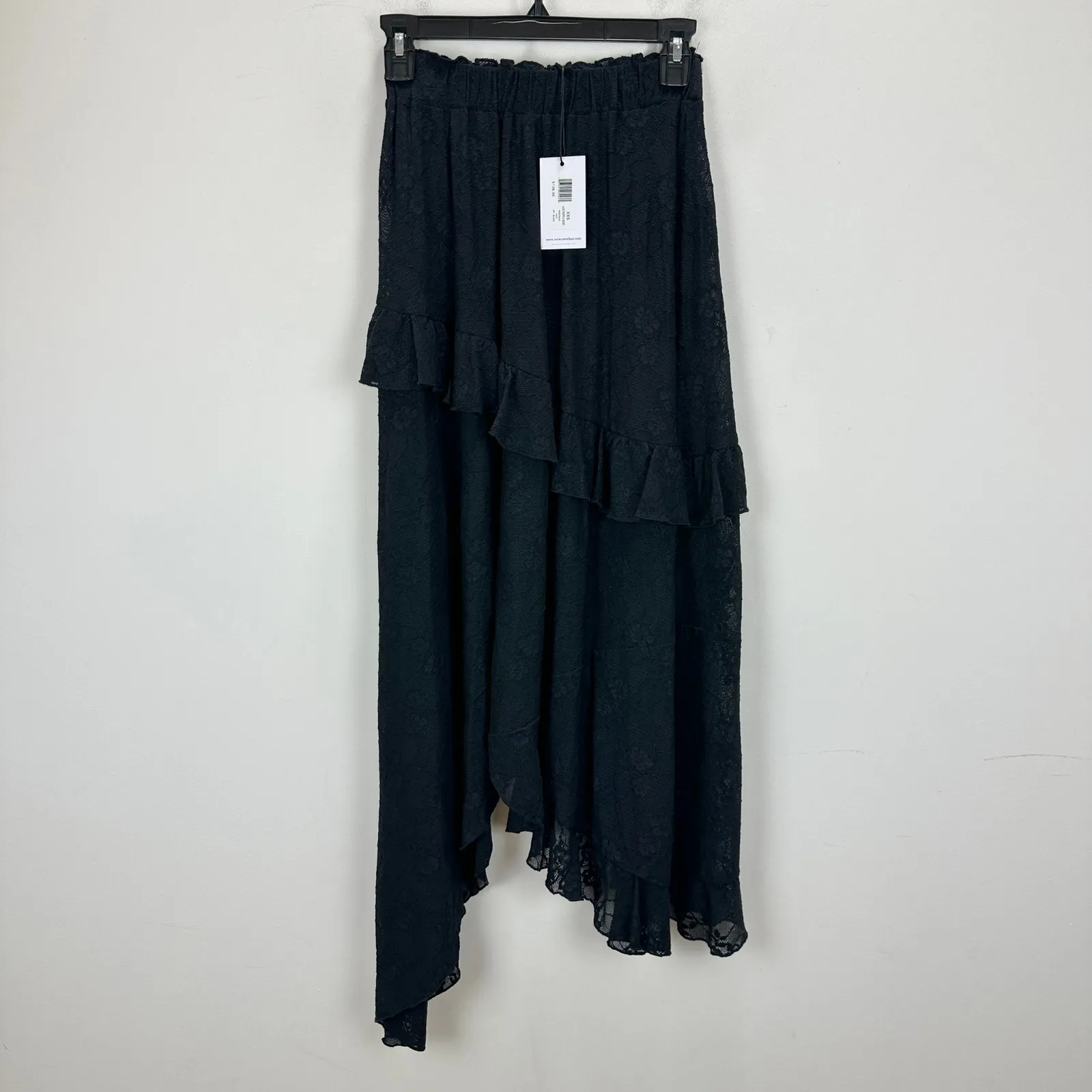 WeWoreWhat Ruffle Midi Lace Skirt Asymmetrical Hem Sheer Boho Black XXS NWT - Image 4