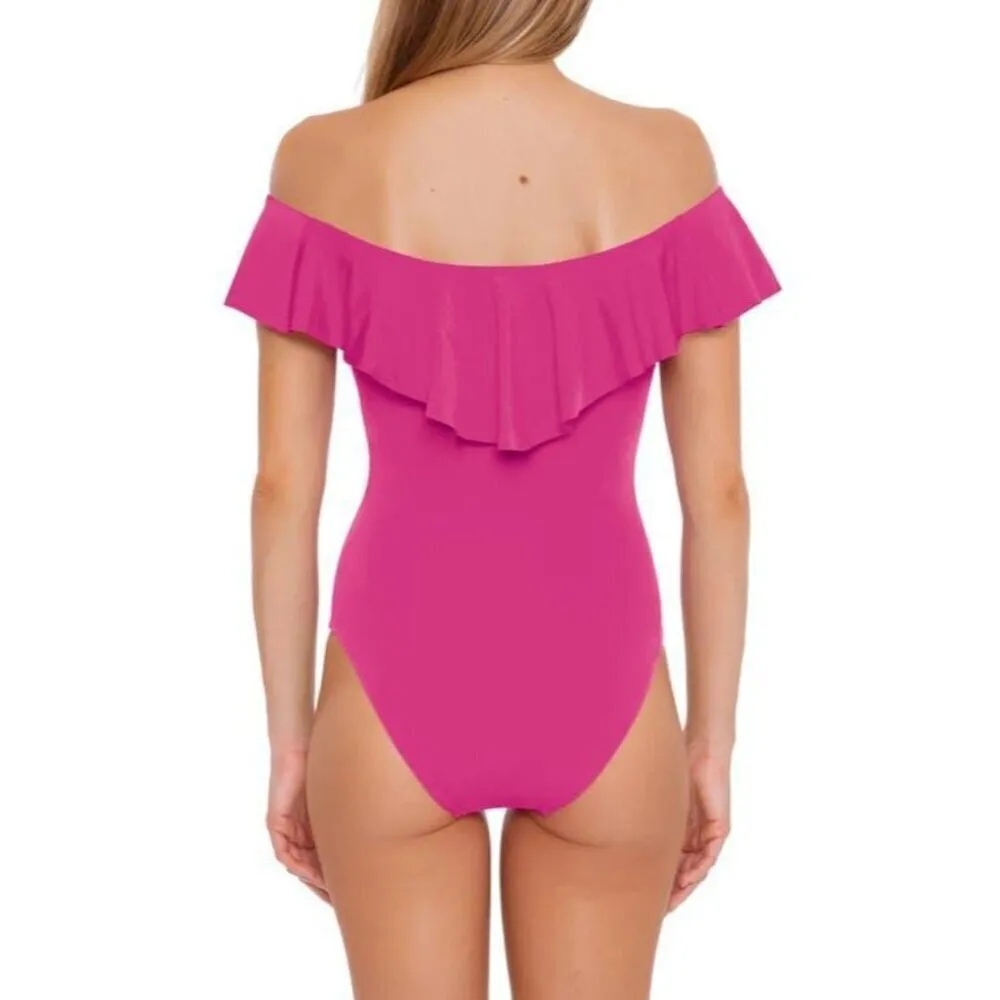 Trina Turk Size 2  One Piece Off The Shoulder Bathing Suit Swimwear Ruffle - Image 3