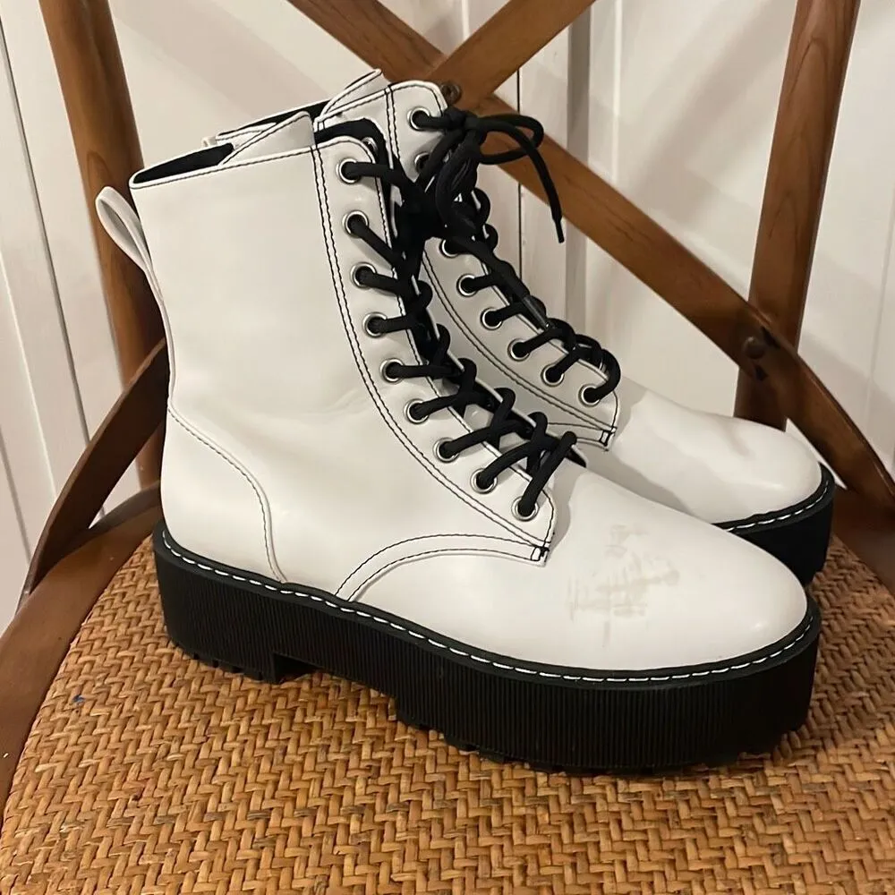 H&M Divided NWOB white platform lace up combat boots size 39 - Image 4