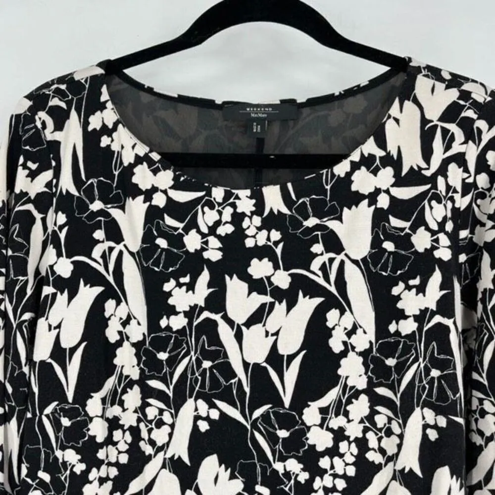 Weekend MaxMara Womens Floral 3/4 Sleeve Tie Waist Midi Dress Black White Size 6 - Image 5