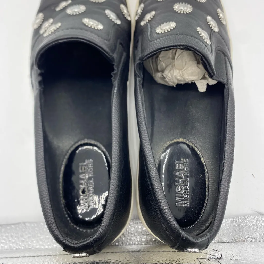 Michael Kors Leo Embellished Studded Black Leather Slip On Sneakers size 9.5 - Image 6