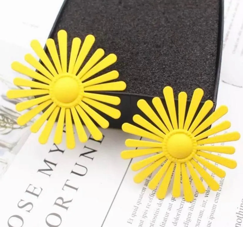 Yellow Flower Big Statement Stud Earrings - Image 2