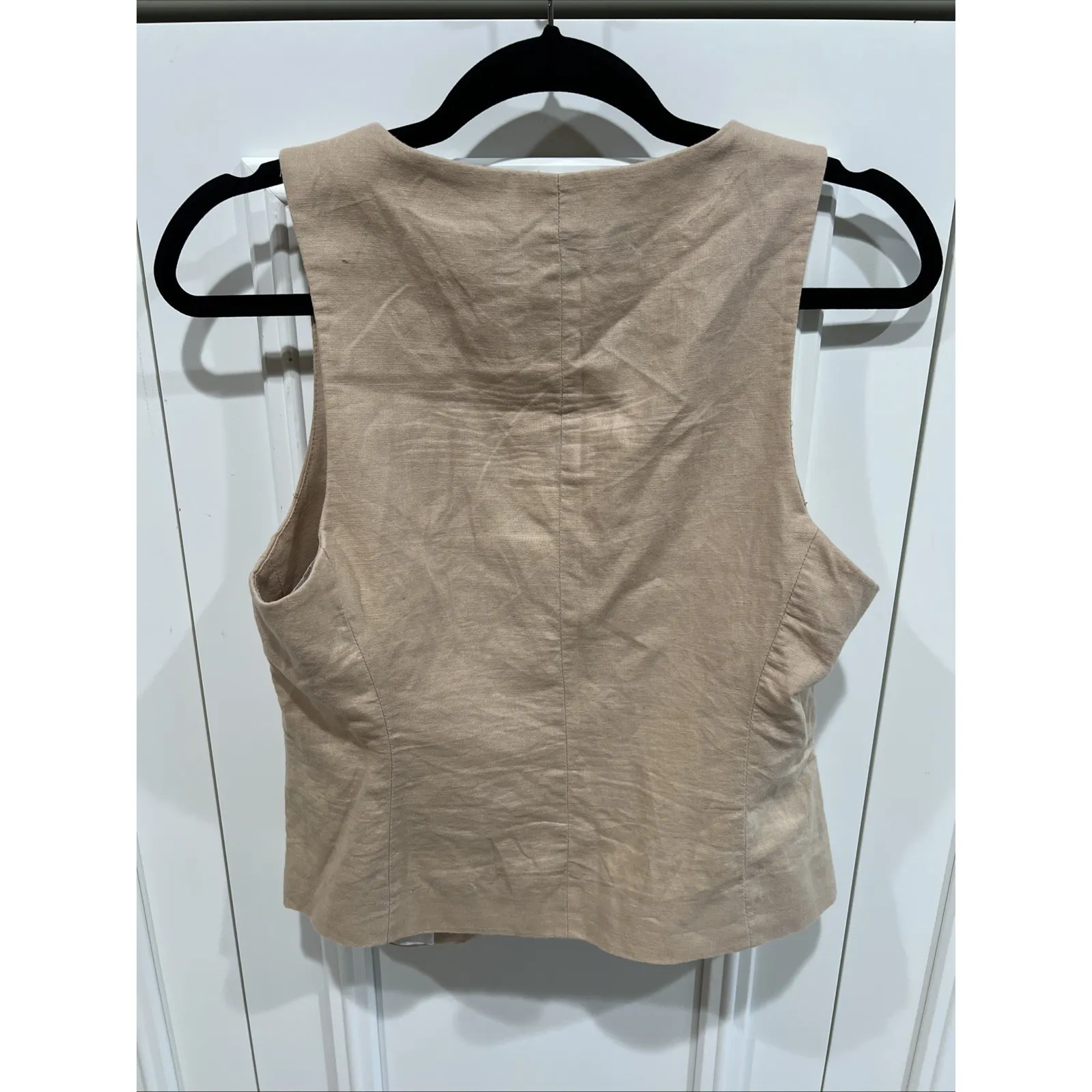 Zara Linen Cotton Blend Tan Vest Size Small Button Front Lined Classic Career - Image 2