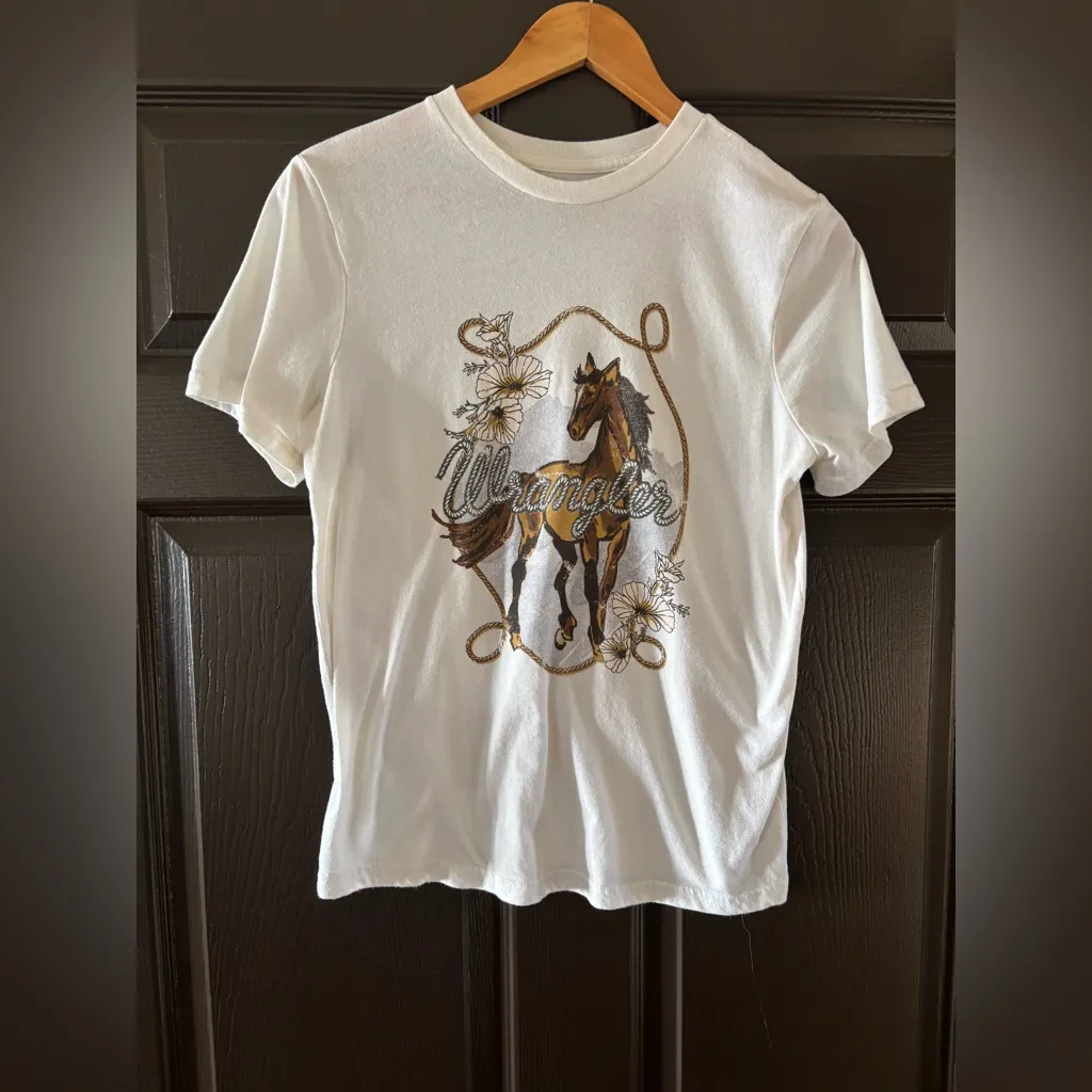 Wrangler White Tee with Horse Graphic - Image 2