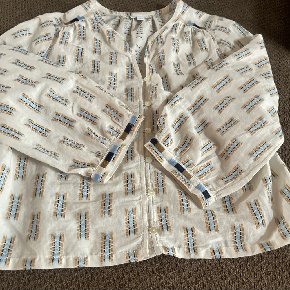 J Jill Pure Jill Top Womens L Tall Embroidered V-Neck Popover Blouse Lagenlook - Image 4