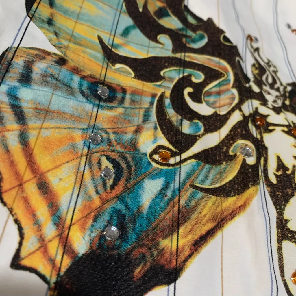 Jessie USA size large Striped Shirt with Butterfly Detail 90s y2k whimsigoth rod White - Image 6