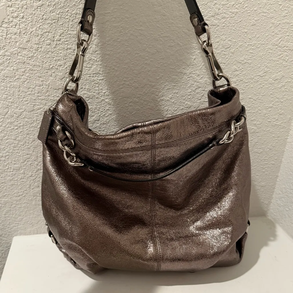 COACH Brooke Large Leather Metallic Gunmetal Silver Hobo Slouchy Bag F16618 - Image 2