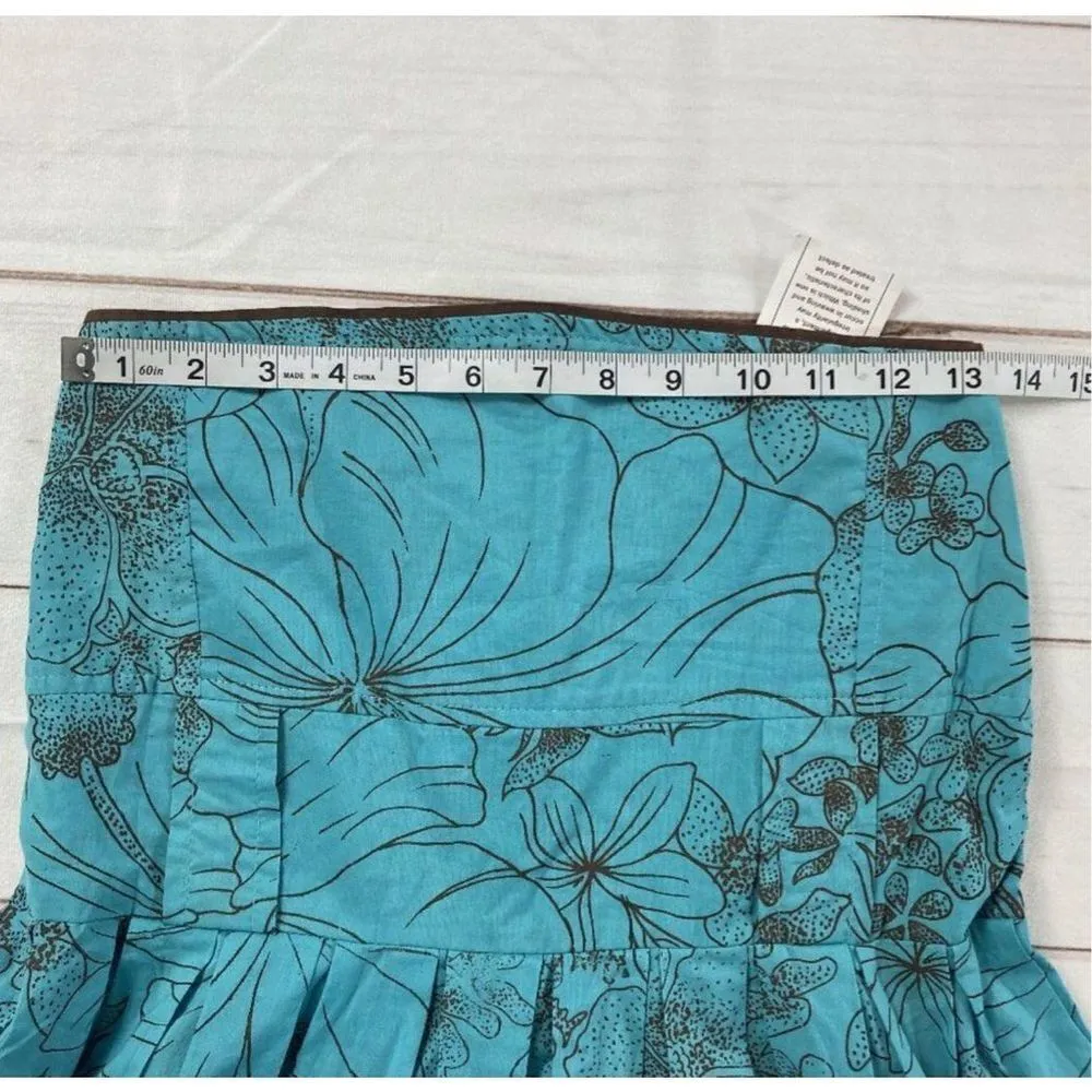 Yak n Yeti Los Angeles Blue Floral Pleated Strapless Dress Size Large - Image 7