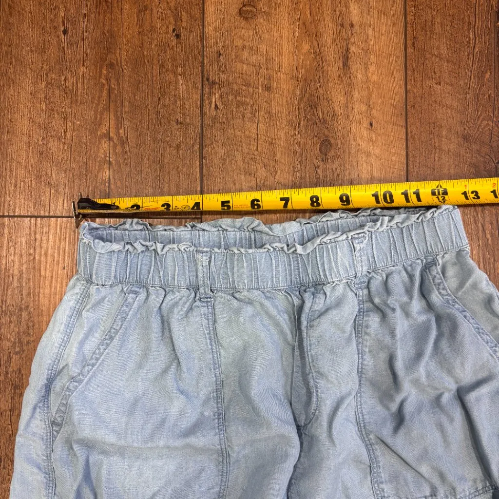 Aerie Womens S Lyocell Paperbag Waist Blue Chambray Shorts Casual Summer Elastic - Image 5