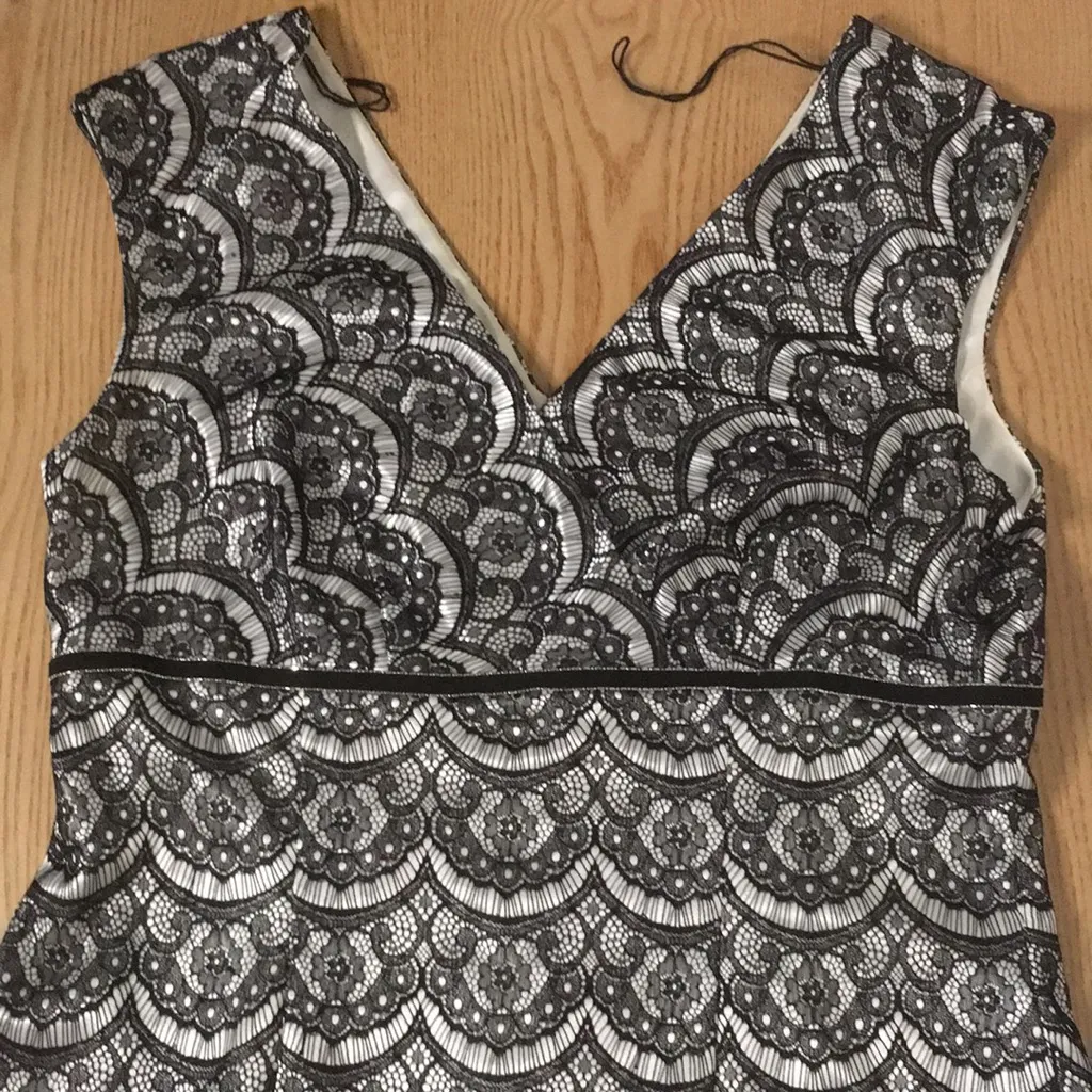 New Women’s Beautiful Adrianna Papell Lacey Dress Black Ivory Size 12 - Image 4