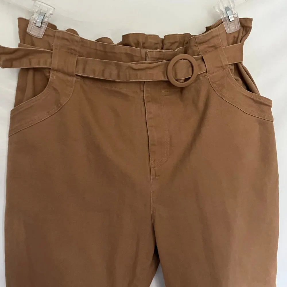 Skies are Blue Paperbag Waist Womens Pants Size 1X British Tan Belt Crop 172929 - Image 4