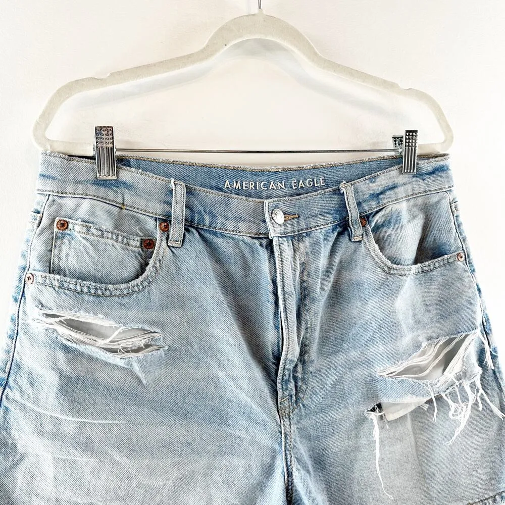 American Eagle The Highest Rise 90's Boyfriend Shorts Distressed Blue 14 - Image 7