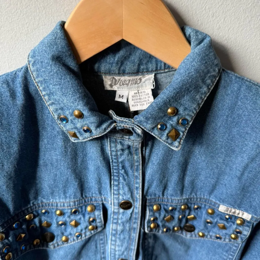 Vintage 80s blue denim dress with studded details 🔥 Size M - Image 4