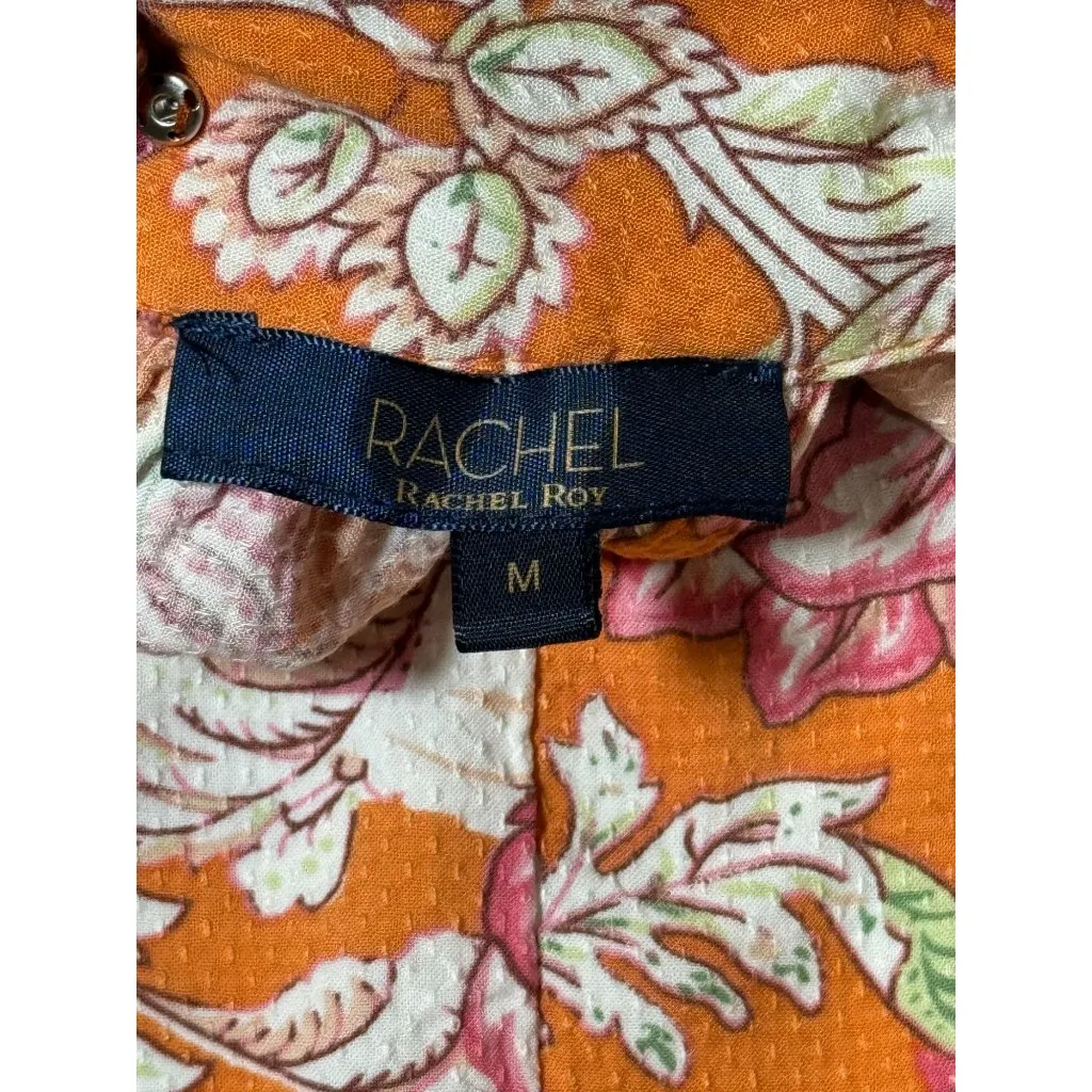 Rachel Roy Women's Multicolor Orange Floral Print Pleated Collar Tank Top Size M - Image 8