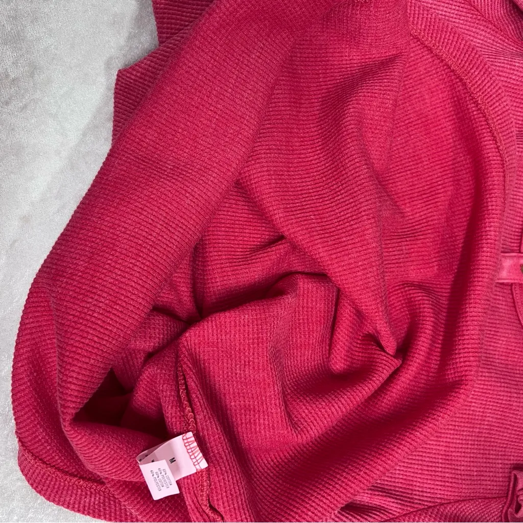 Aerie Henley thermal women’s M red waffle knit distressed neckline long sleeve - Image 9