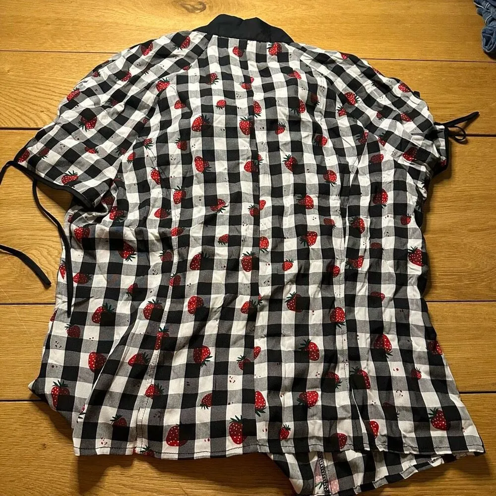 Unique Vintage NWT  cherry gingham blouse xl - Image 7