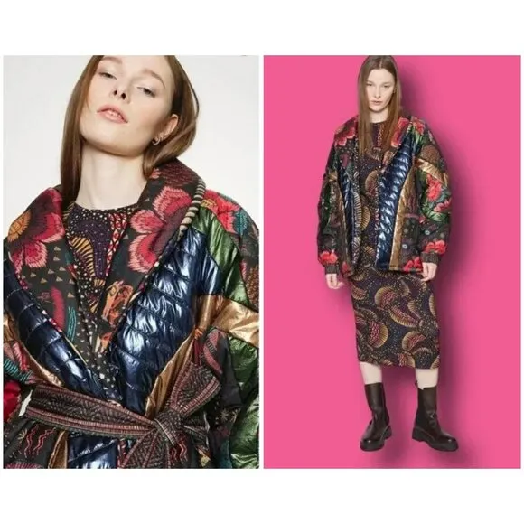 💕FARM RIO💕 Black Wild Bananas Metallic Reversible Puffer Jacket Large L NWT - Image 2