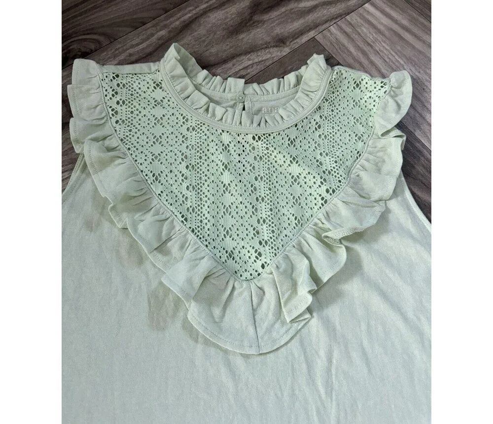 a.n.a SZ 1X Green Sleeveless Blouse Top Ruffle Eyelet Keyhole Backside Cotton - Image 7