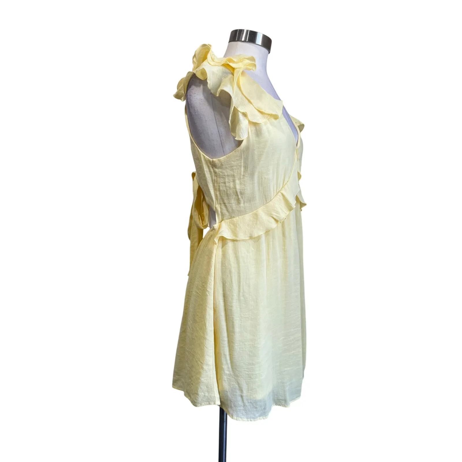 Francesca’s Mi Ami Yellow Ruffle Dress Cottagecore Romantic Summer Size L Size L - Image 3