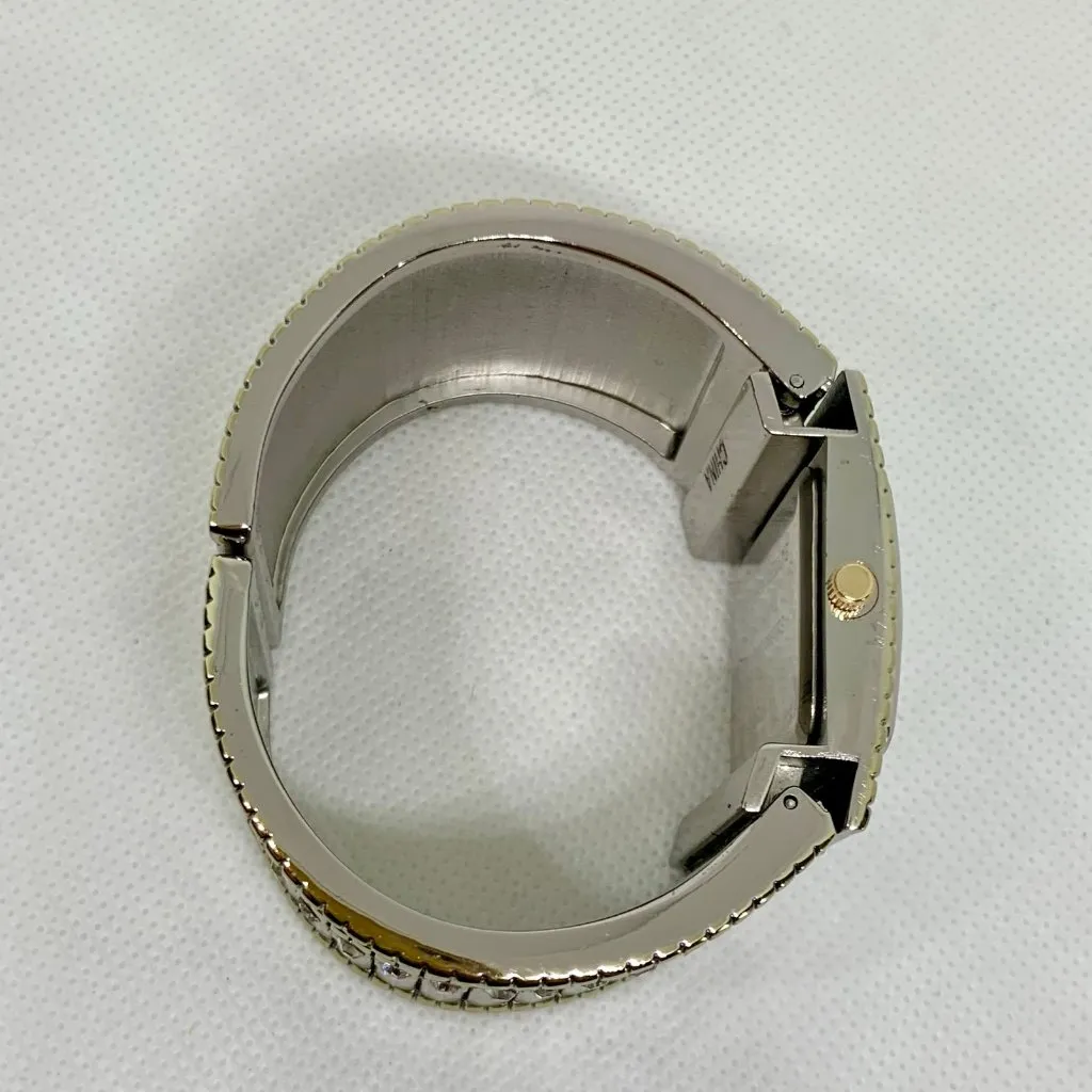 Women’s cuff bangle bracelet watch two tone crystals 36mm quartz running - Image 8