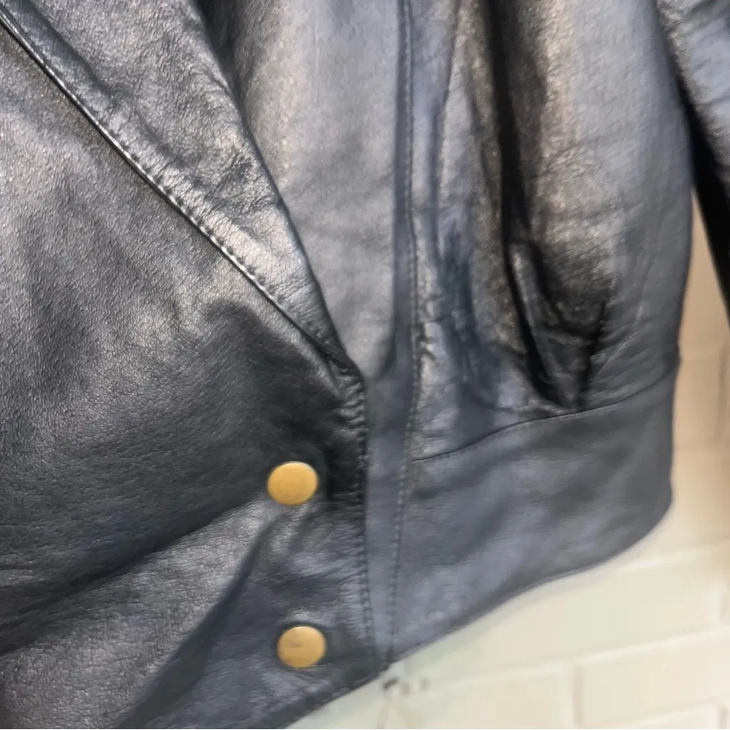 Vintage Cropped Black Leather Studded Jacket with Fringe Fringes Size L Size L - Image 8