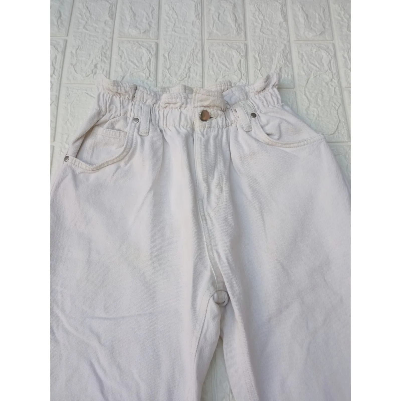 Forever 21 Paperbag Waist Straight Jeans Women's Tan High Rise 2-Button Size S - Image 3