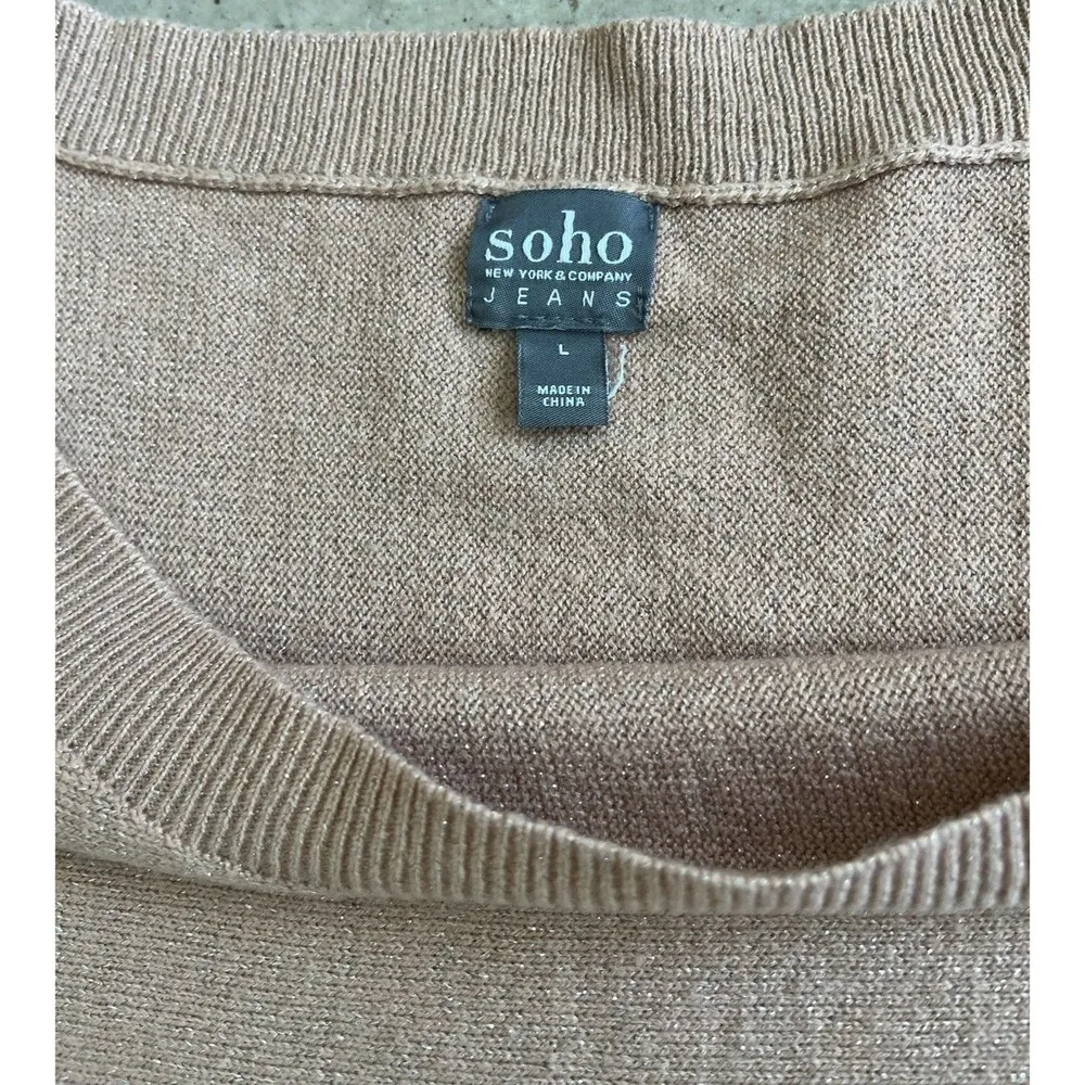 SOHO NY & Co Bat Wing Cuffed Sleeve Metallic Rose Sz Large Sweater 90’s Y2K - Image 4