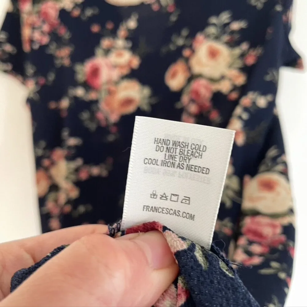 NEW NWT BLUE RAIN FRANCESCA'S Navy Blue Pink Cream Floral Ruffle Shift Dress M Size M - Image 9