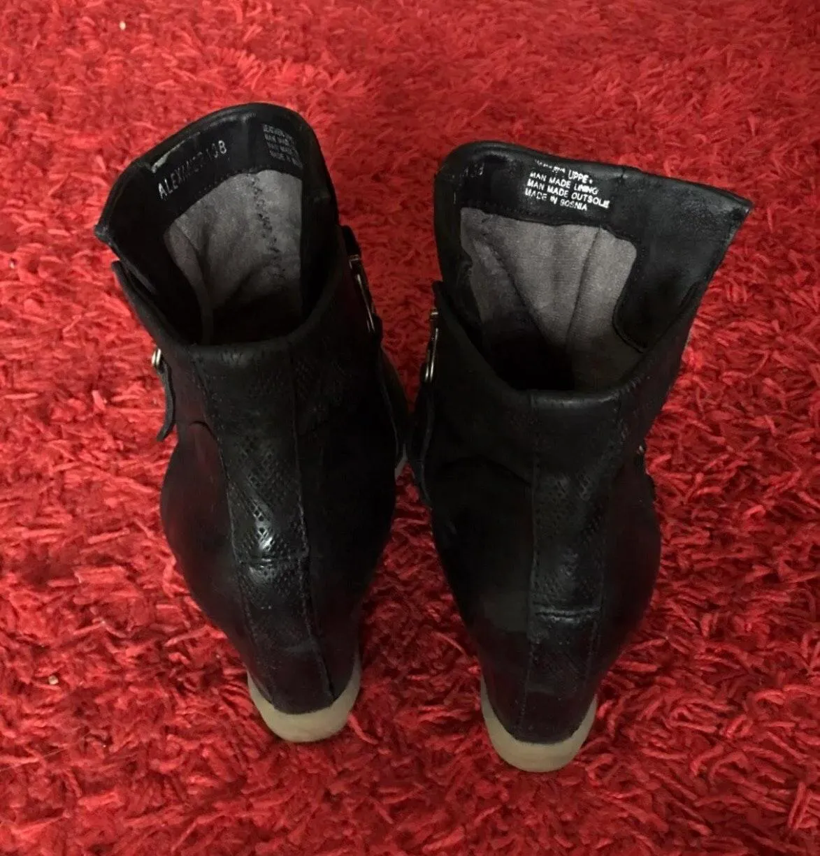 Black REAL LEATHER Wedge Boots Size 7.5 - Image 4