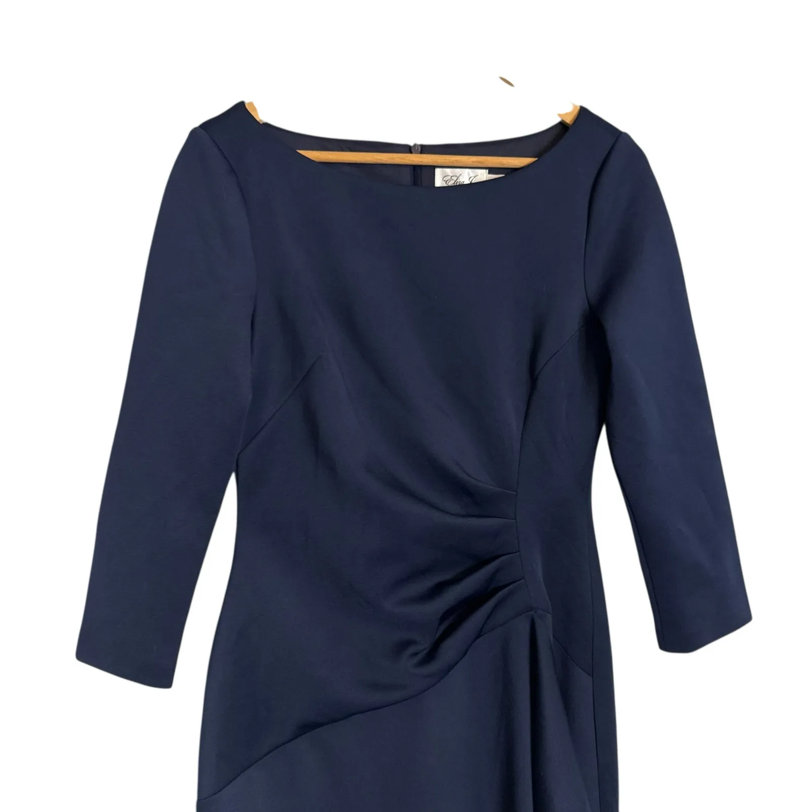 Eliza J Navy Blue Side Ruffle 3/4 Sleeve Tulip Long Formal Gown Size 8 - Image 5