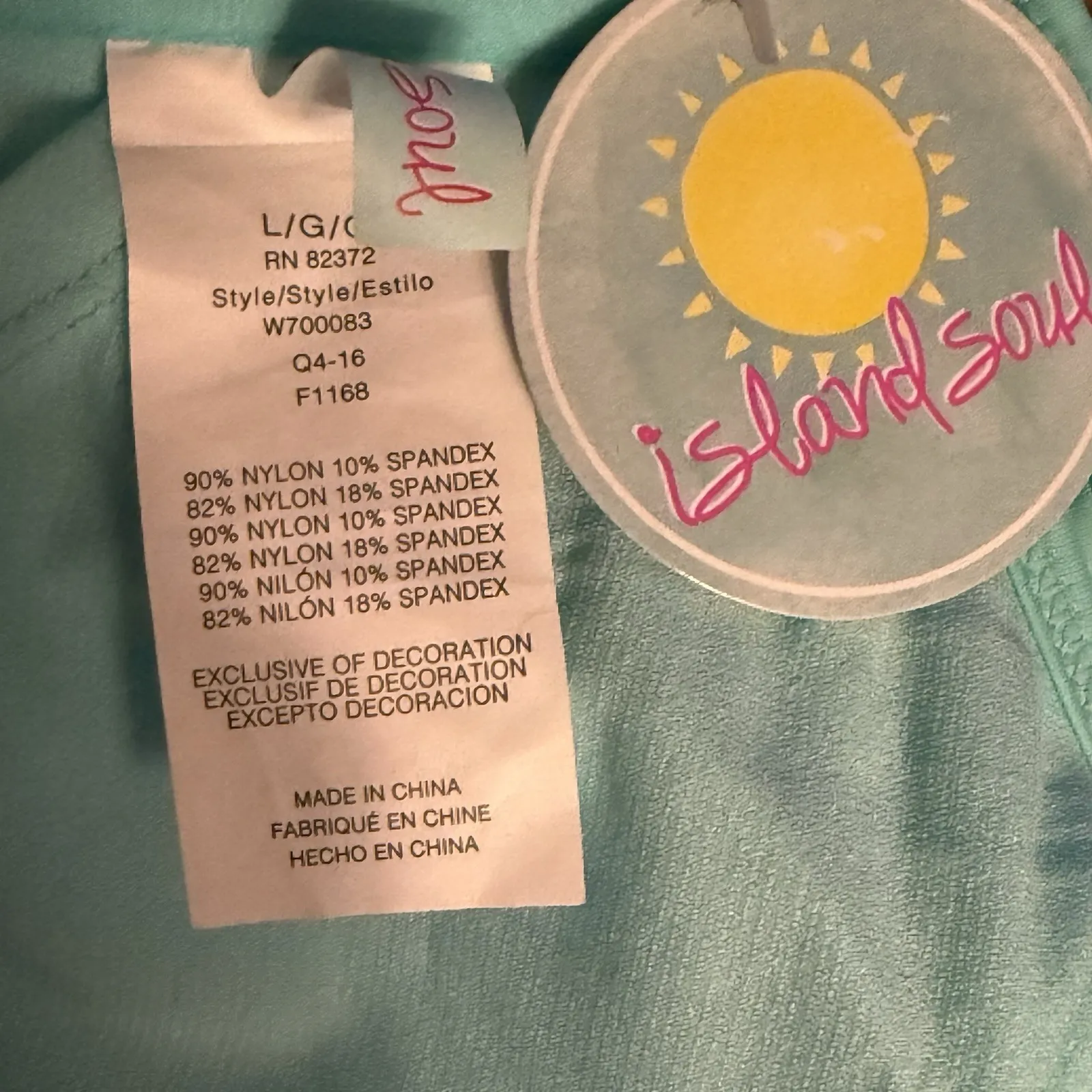 New Crochet Lace Bikini Swimsuit Top‎ Jr Women L Island Soul Swim High Neck Aqua - Image 5