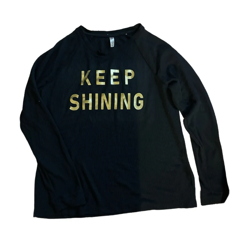 SO Intimates Size Medium Black Knit Long Sleeve Shirt Ribbed Rib Keep shining - Image 2