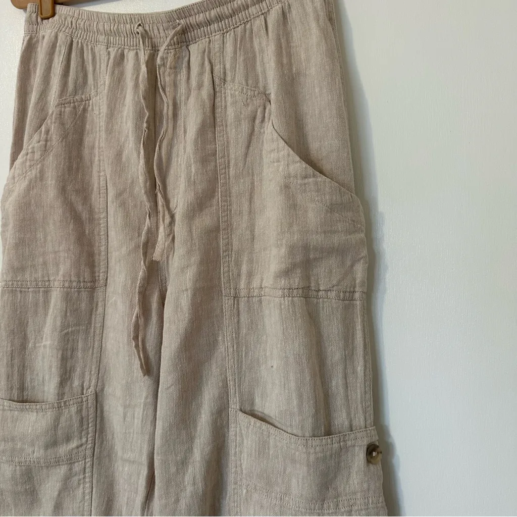 Free People Feelin Good Linen Utility Pant Pull On Womens Medium Tan - Image 5