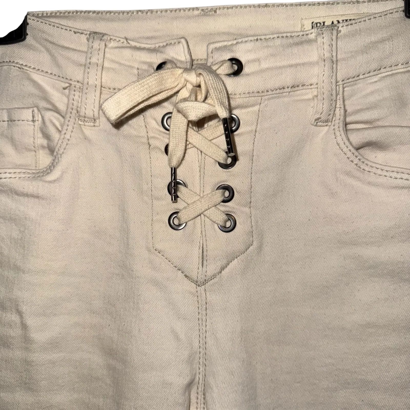 BLANKNYC Skinny Classique Lace Up Mid Rise Cream Skinny Jeans Size 28‎ Tan - Image 3