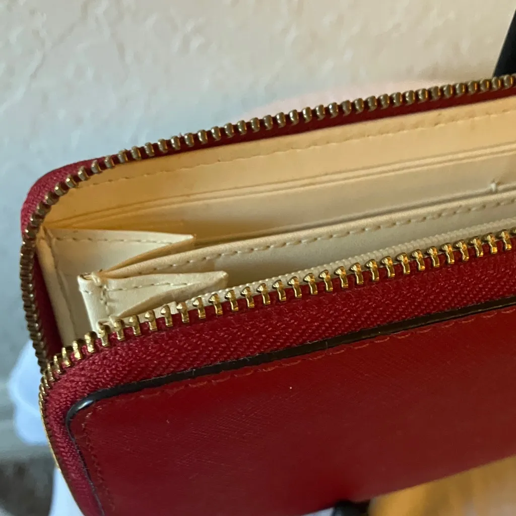 Kate Spade: Cherry Red Saffiano Zip-Around- Gold Tone- Accordion Wallet - Image 15