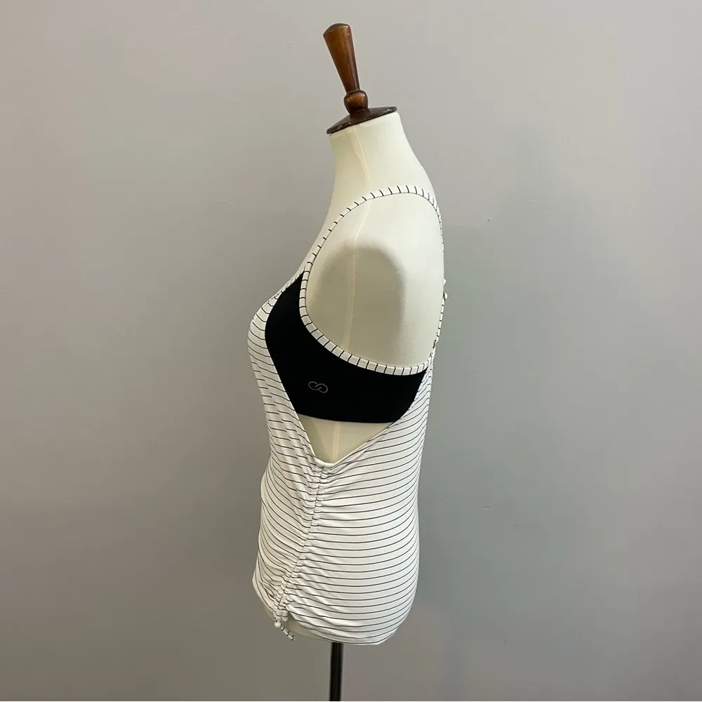 Calia Carrie Underwood Tank Sports Bra Striped Layered Cinch Sides Black Cream - Image 5