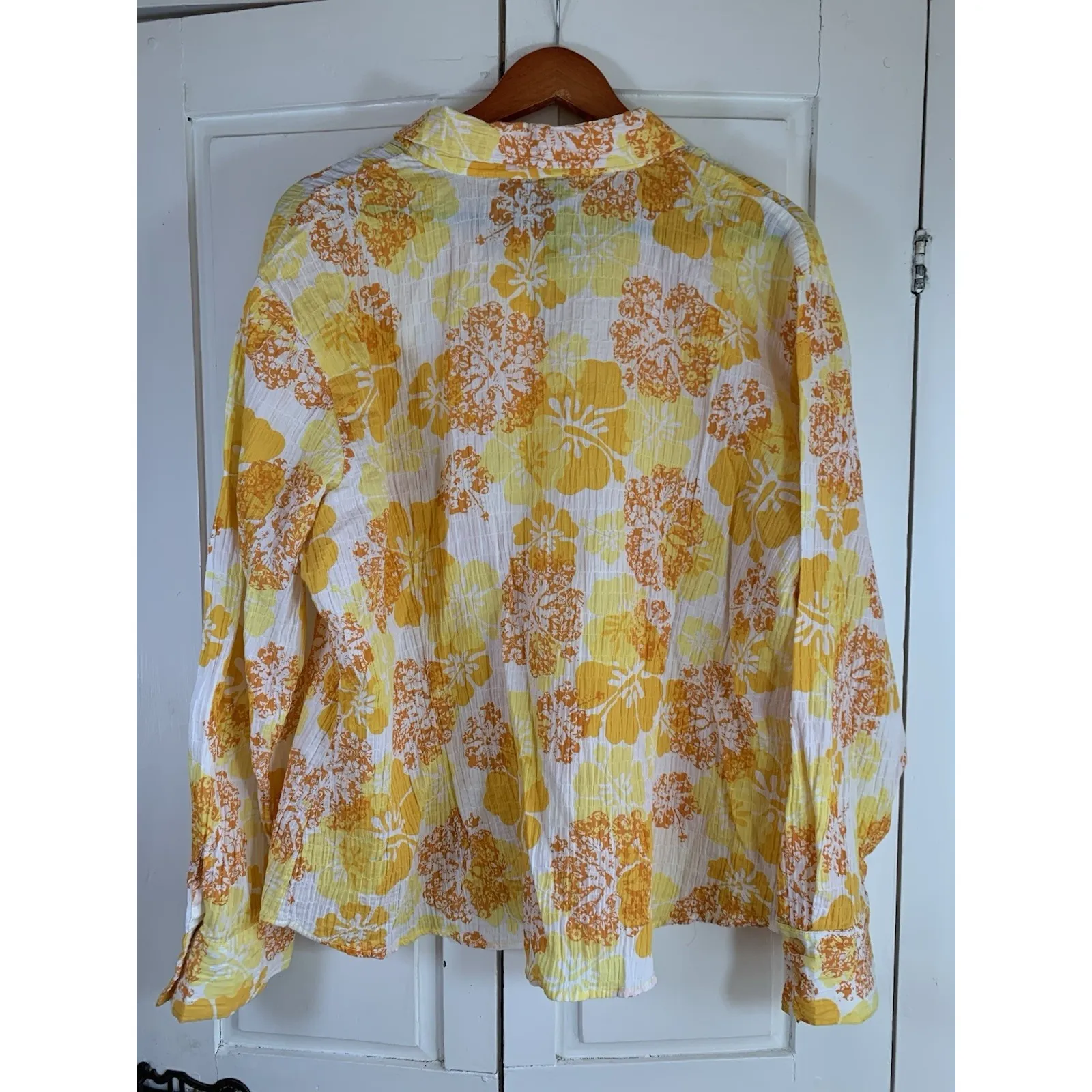 O Shirt Happy Yellow Crinkle Gauze‎ Blouse Womens Plus Size 22W Button Up Church - Image 3