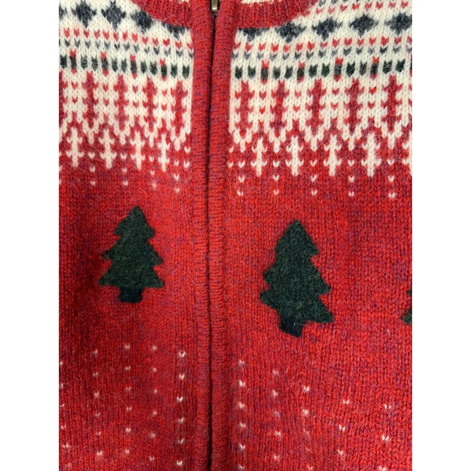 Woolrich Vintage Wool Winter Tree Red Fair Isle Zip Cardigan Women's Size Small - Image 5