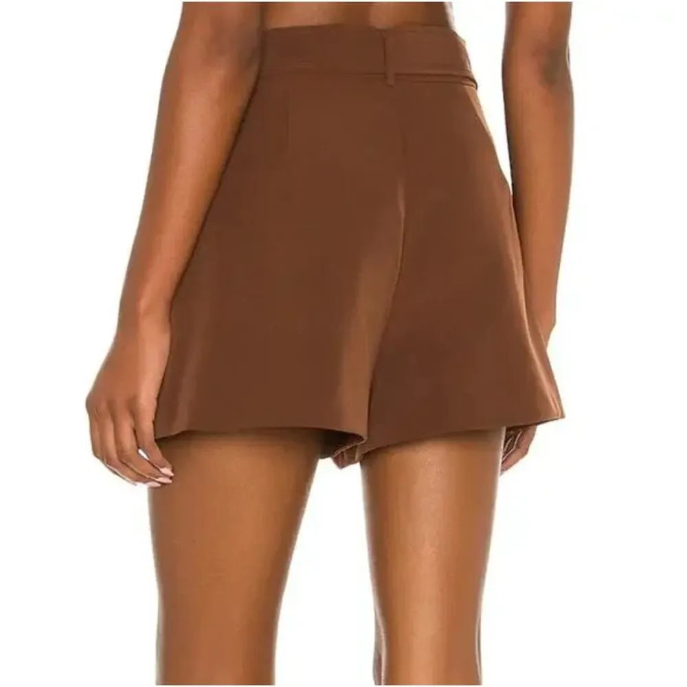 NWT Camila Coelho Maricela High Rise Pleated Belted Trouser Short Brown Women XS - Image 2