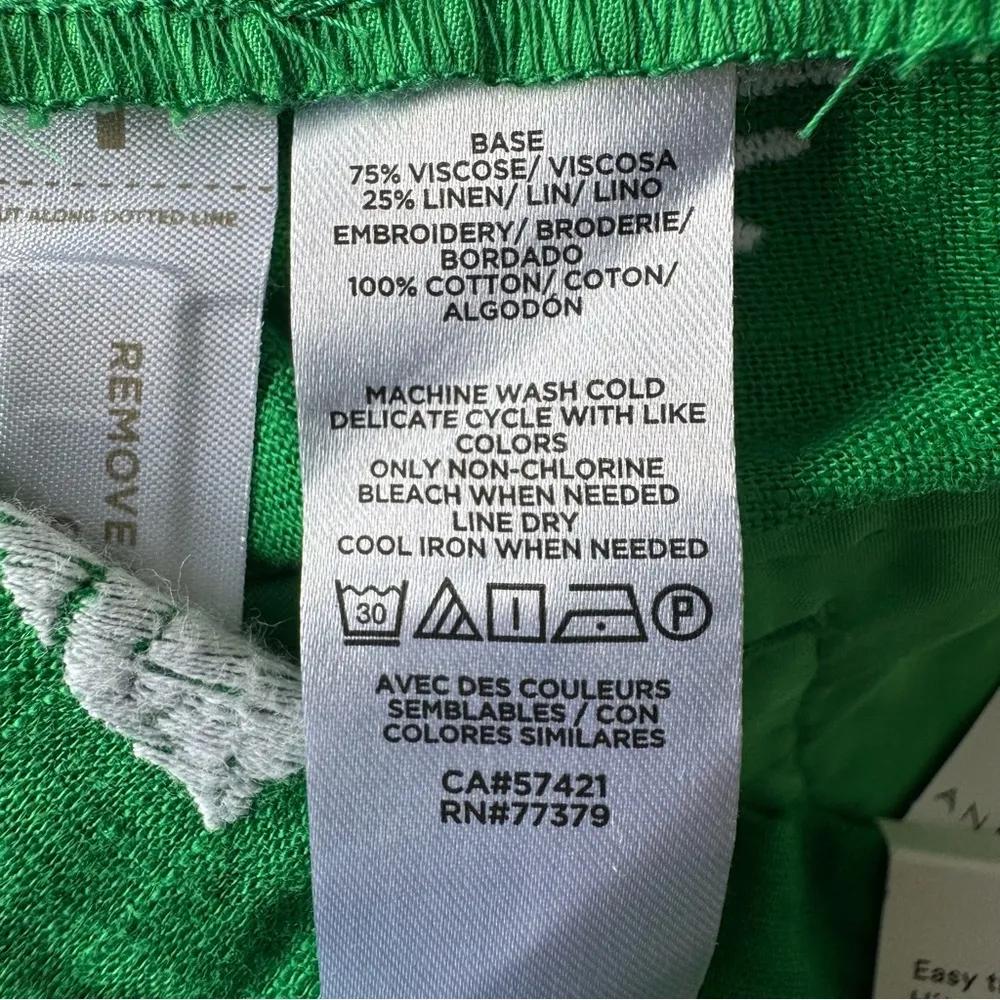 Ann Taylor Viscose/Linen Blend Embroidered Pleated Paperbag Green Shorts Size 4 - Image 9